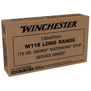 WINCHESTER M118 Service Grade 7.62X51MM NATO Sierra Matchking AMMO 175 GR BTHP Long range (20 Rounds) SGM118LRW