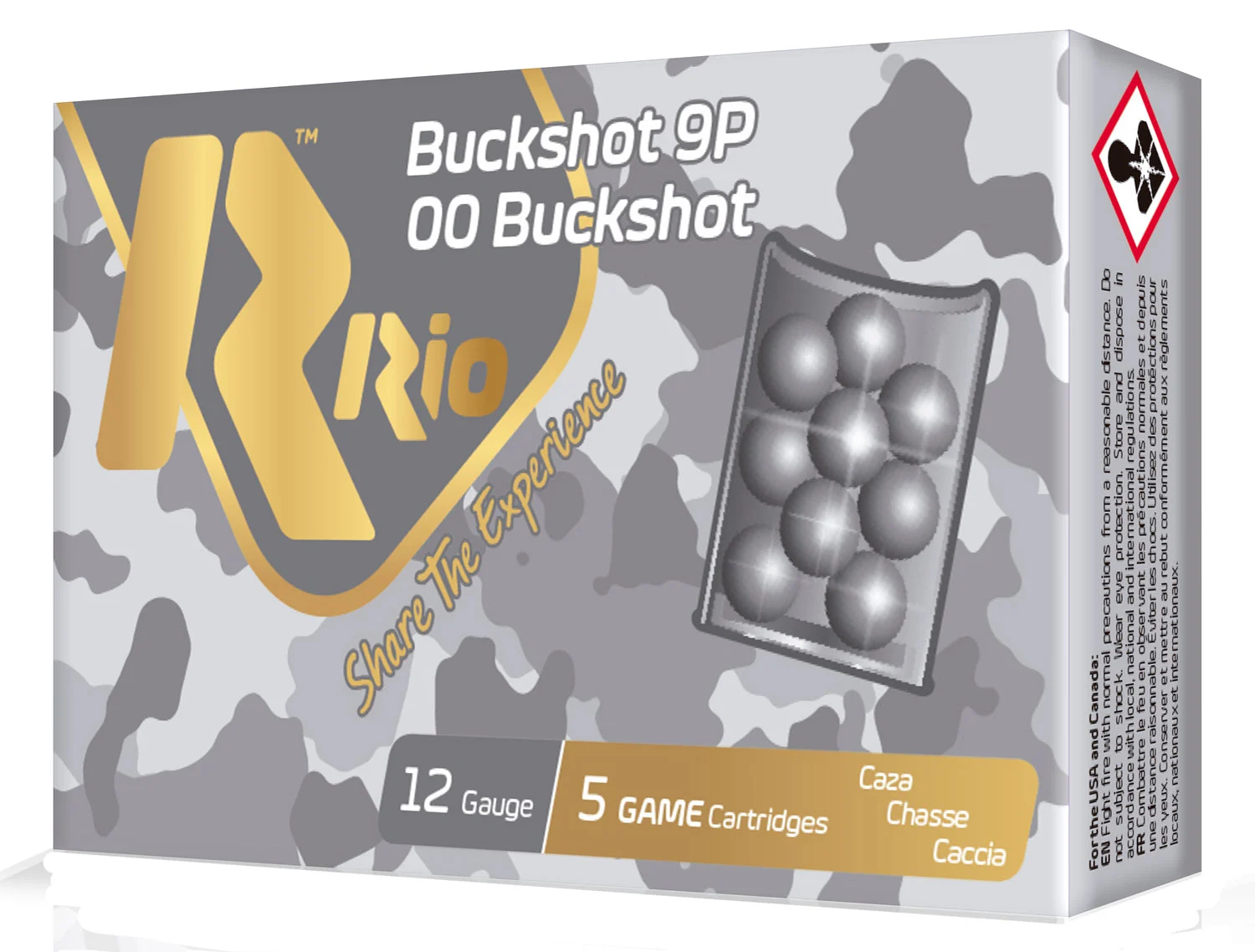 12GA Rio Royal Buck 12 GA 2 3/4" 9 Plts #00 1345 Fps (5 rounds) RB129