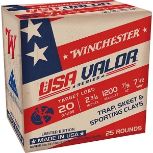 20G Winchester USA VALOR 20 Gauge 1200fps 7/8oz 2.75” #7.5 (25 Rounds) USAV207